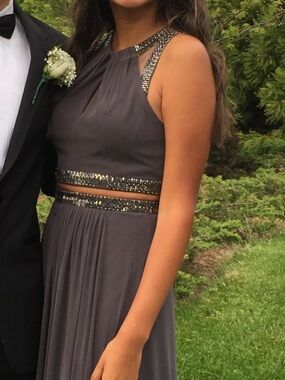 La Femme Prom/Wedding Charcoal Gray Two-Piece Dress with Beaded Waist Size 6